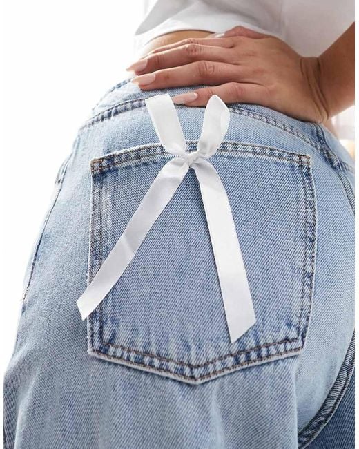 Pull&Bear Blue Wide Fit Bow Detail Jeans