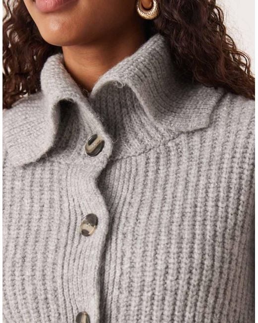 Mango Gray Oversized Collar Cardigan