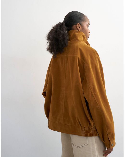 TOPSHOP Brown – bomberjacke aus wildlederimitat