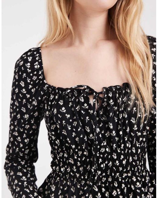 Miss Selfridge Black Long Sleeve Milkmaid Top