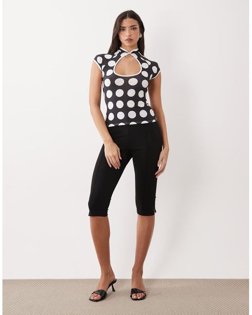 ASOS Gray Printed Short Sleeve Cut Out Top