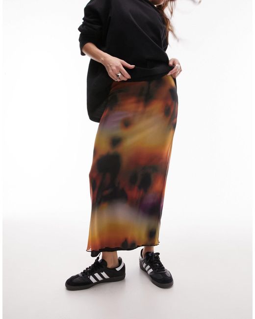 TOPSHOP Black Jersey Mesh Maxi Skirt With Tie Waist Detail