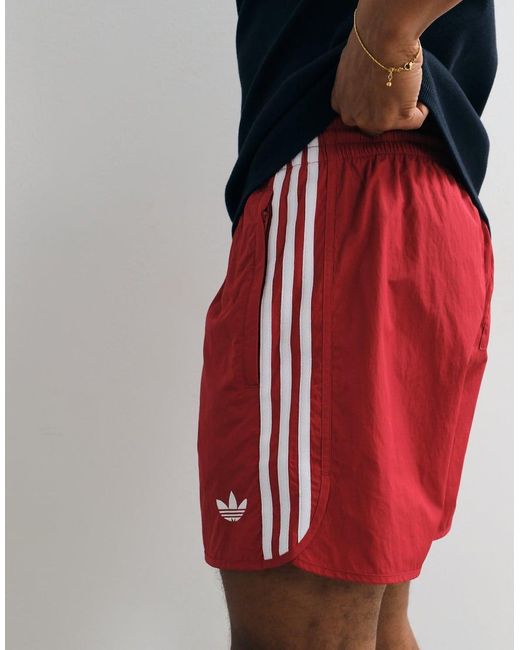 Adidas Originals Red Three Stripe Sprinter Shorts for men
