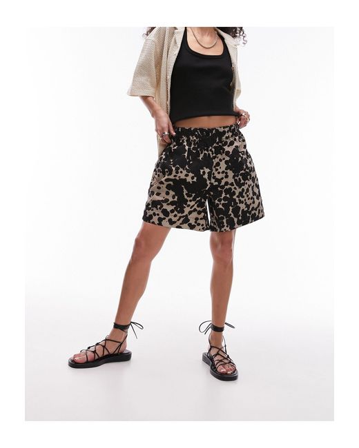 TOPSHOP Black Abstract Leopard Print Pull On Shorts