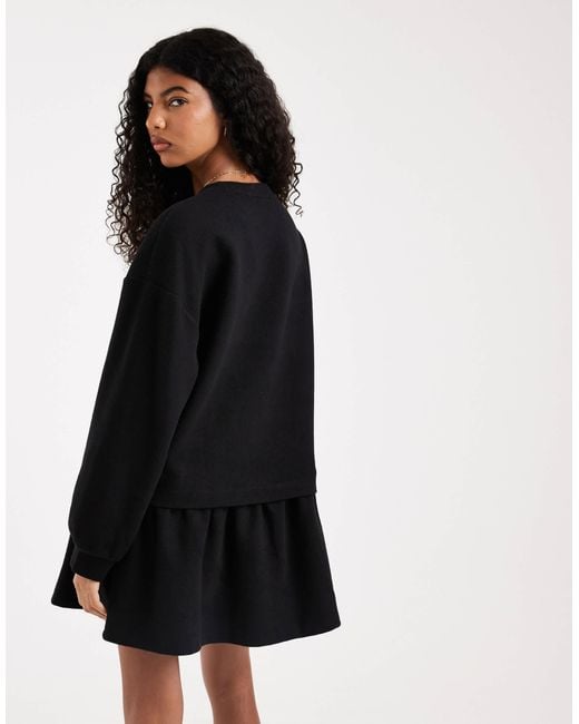 Miss Selfridge Brushed Rib Smock Dress With Drop Waist in Black