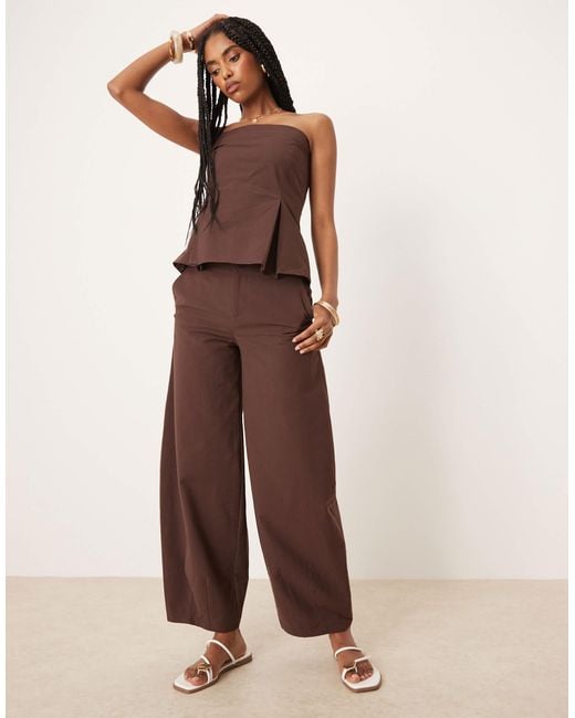 ASOS Brown Linen Blend Barrel Leg Trouser