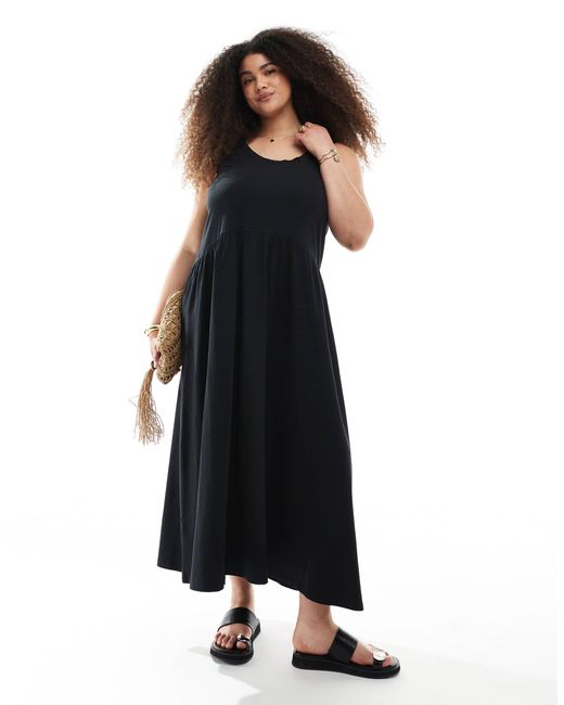 ASOS Black Asos design curve – gerafftes hänger-midikleid