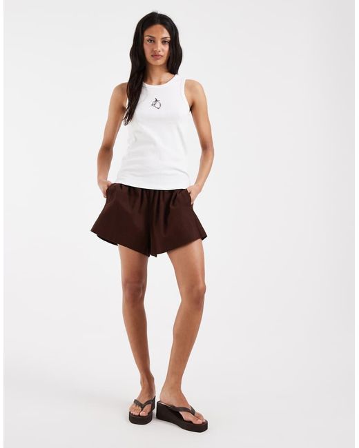 Pieces White Lemon Embroidered Cotton Vest Top