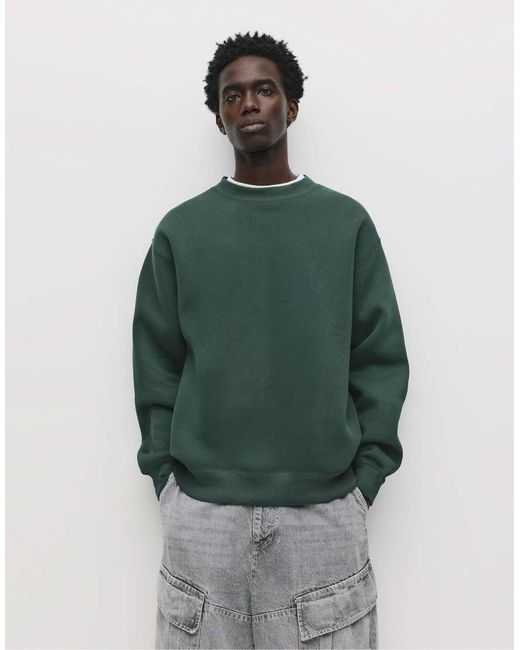 Pull&Bear Green Basic Round Neck Sweatshirt for men