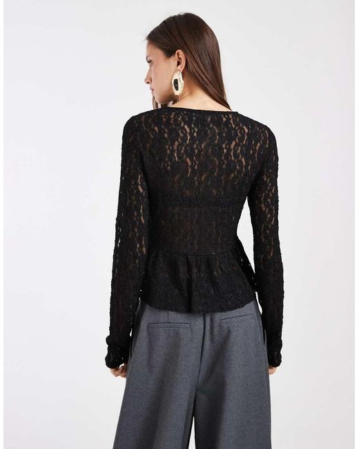 Vero Moda Black Long Sleeve Textured Peplum Top