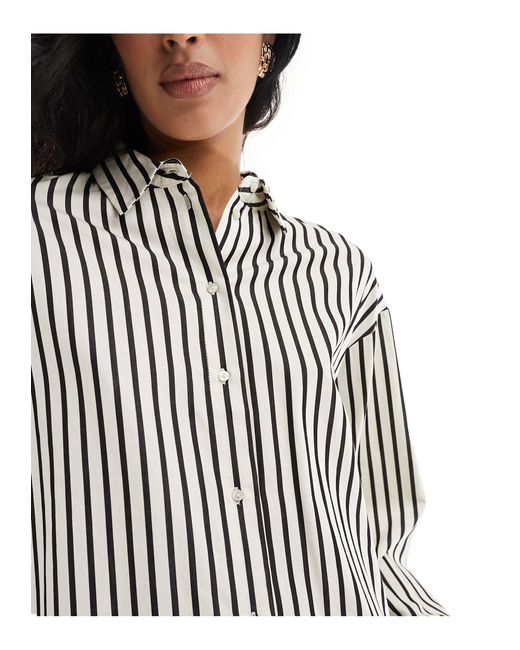 Vero Moda Black Aware Yarn Dyed Striped Oversized Shirt