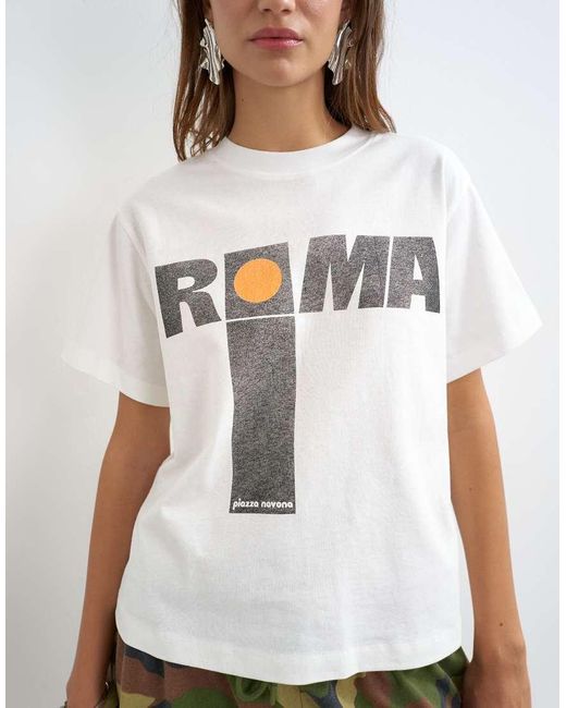 TOPSHOP White 'roma' Graphic Boxy Tee