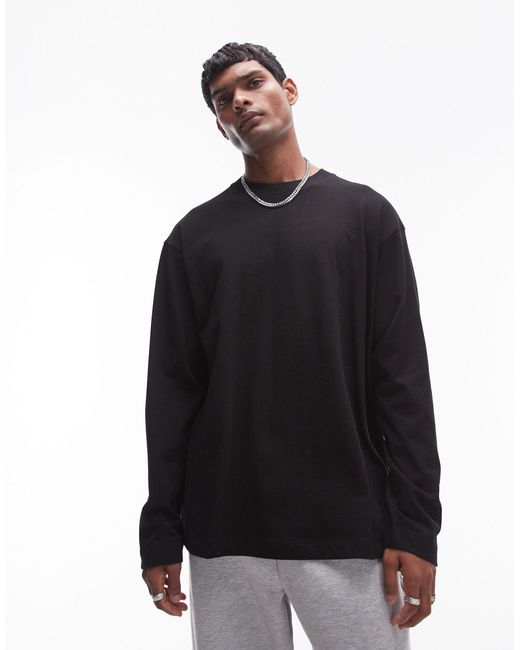 Topman Black Relaxed Long Sleeve Skater T-shirt With Seam Details for men