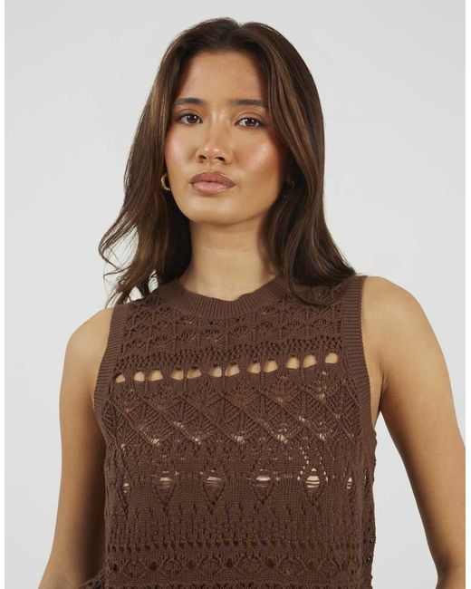 Brave Soul Brown Crew Neck Pointelle Knit Tank