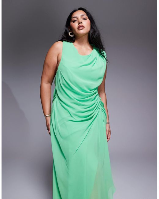 ASOS Green Asos Design Curve Gathered Waist Ruffle Maxi Dress With Open Back