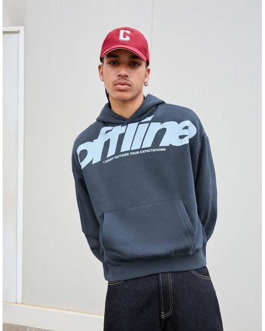 Bershka Blue Printed Hoodie for men