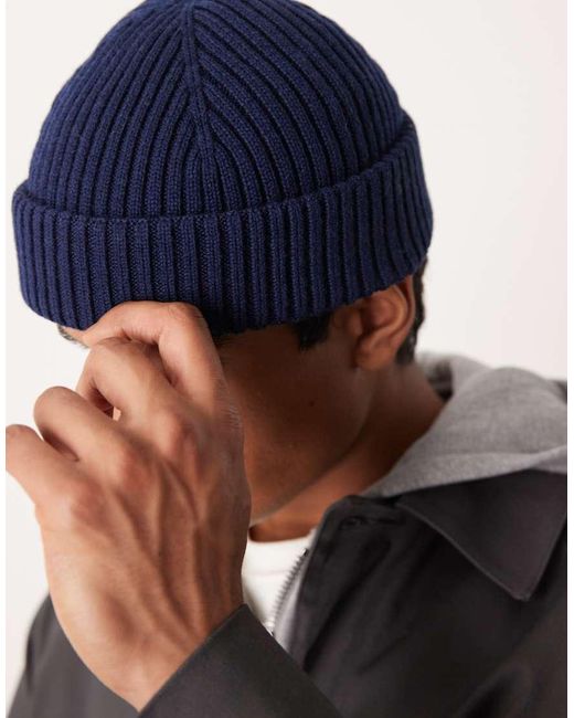 ARKET Premium Geribbelde Korte Beanie Met Hoog Wolpercentage in het Blue voor heren