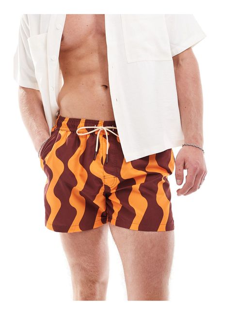 Bershka Orange Wave Stripe Printed Swimshort for men