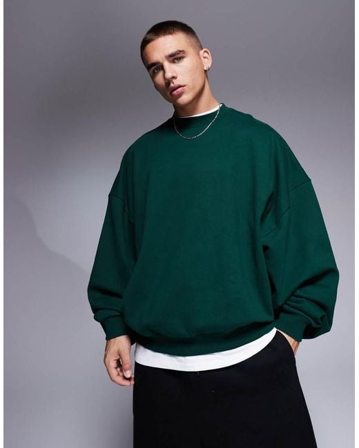 ASOS Green Premium Heavyweight Extreme Oversized Sweatshirt 400Gsm for men