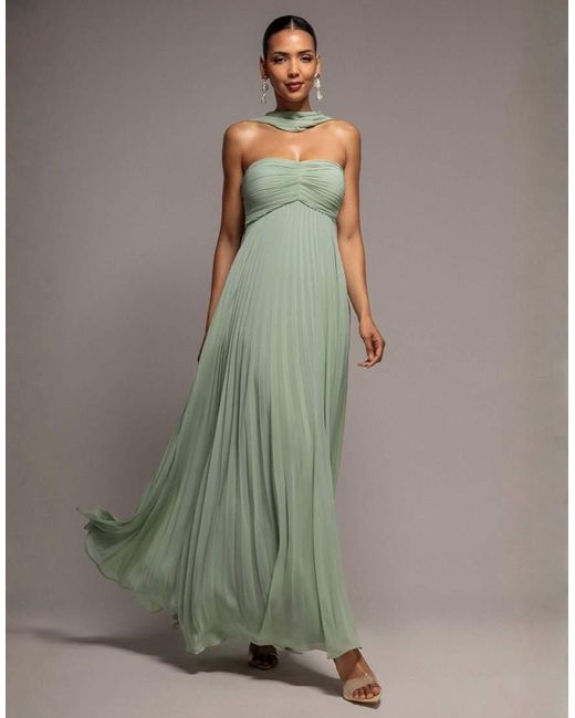 Goddiva Green Sleeveless Pleated Chiffon Multiway Scarf Maxi Dress
