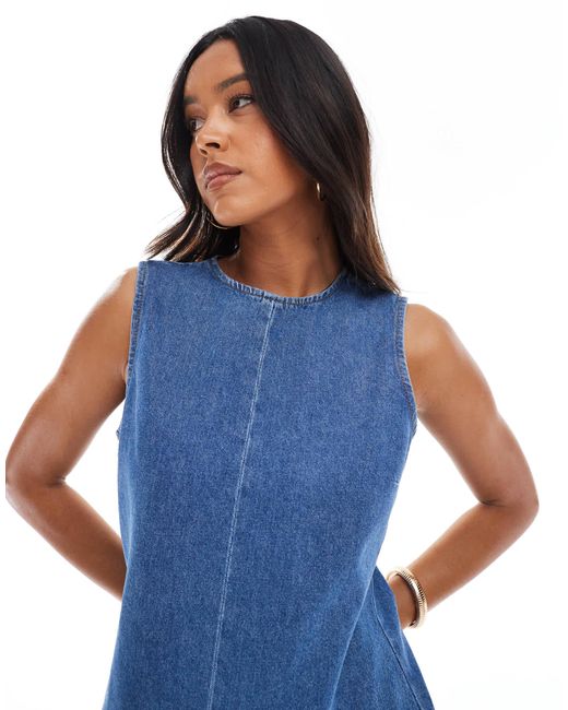 ASOS Blue – etuikleid aus denim mit tief angesetzter taillennaht