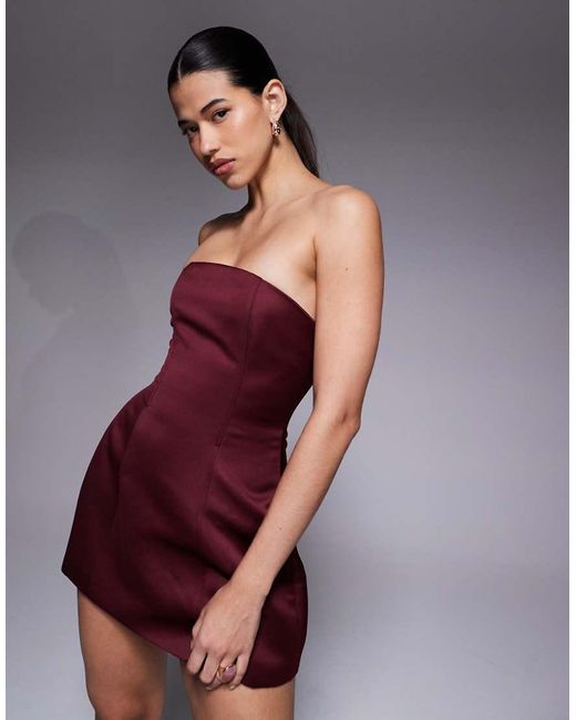 Aria Cove Purple Satin Seam Detail Structured Bandeau Mini Dress