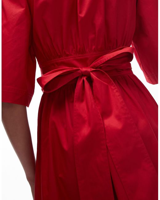 Robe longueur mollet en popeline coupe cache-cœur et manches bouffantes & Other Stories en coloris Red