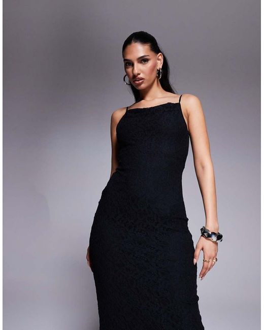 ASOS Black Cowl Neck Cami Lace Maxi Dress With Mesh Panel
