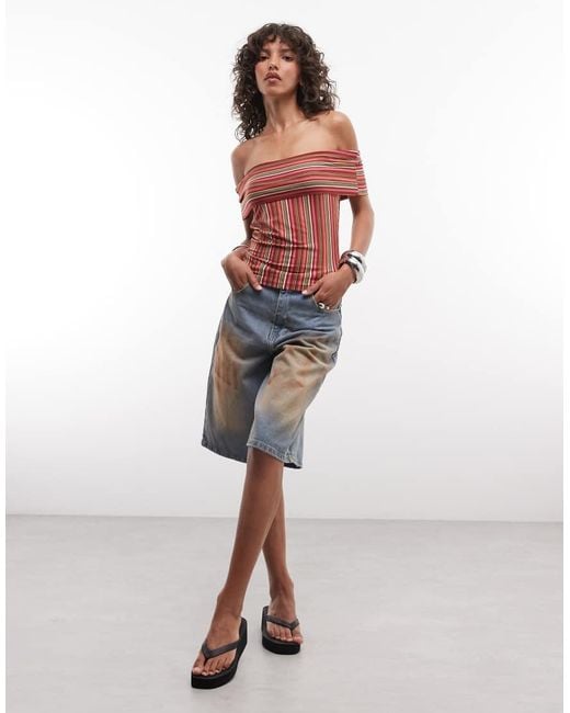 Reclaimed Vintage Red Bardot Striped Jersey Top