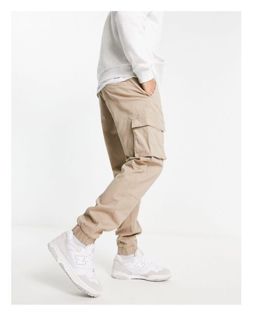 Only & Sons White Cuffed Cargo Trousers for men