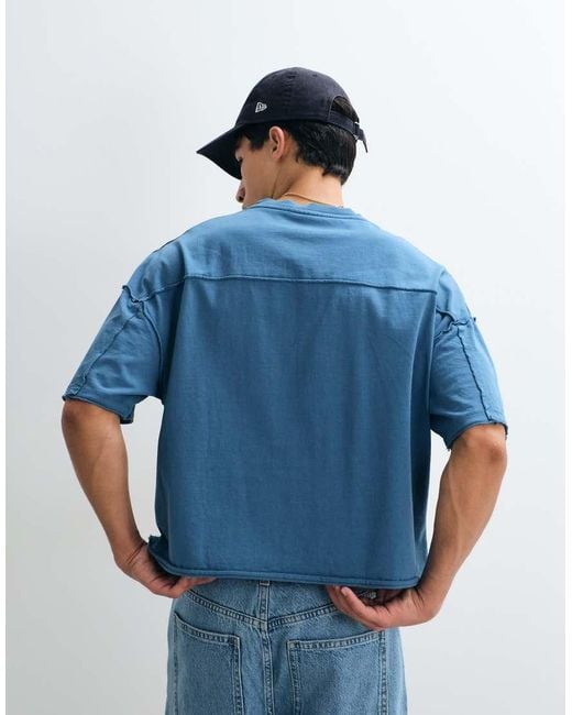 ASOS Blue Heavyweight Boxy Oversized T-shirt With Raw Hem for men