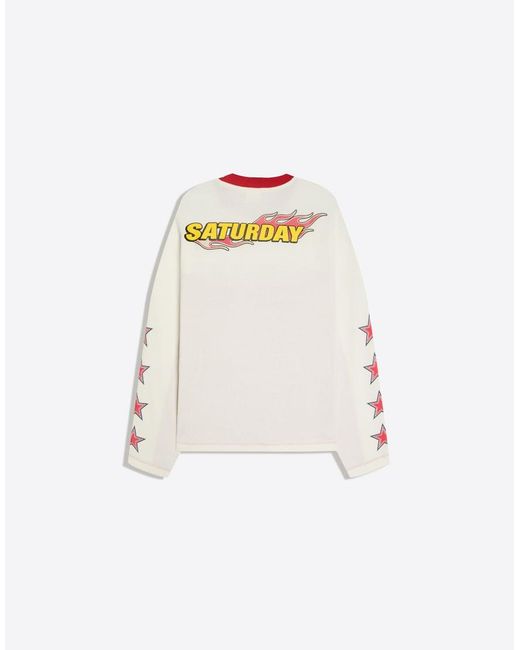 Bershka Red Waffle Racing Long Sleeve T-Shirt for men