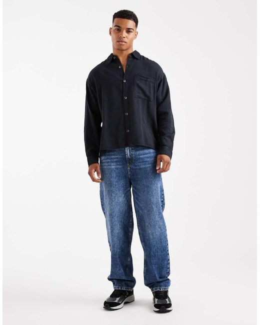 Cotton On Blue Washed Long Sleeve Shirt for men