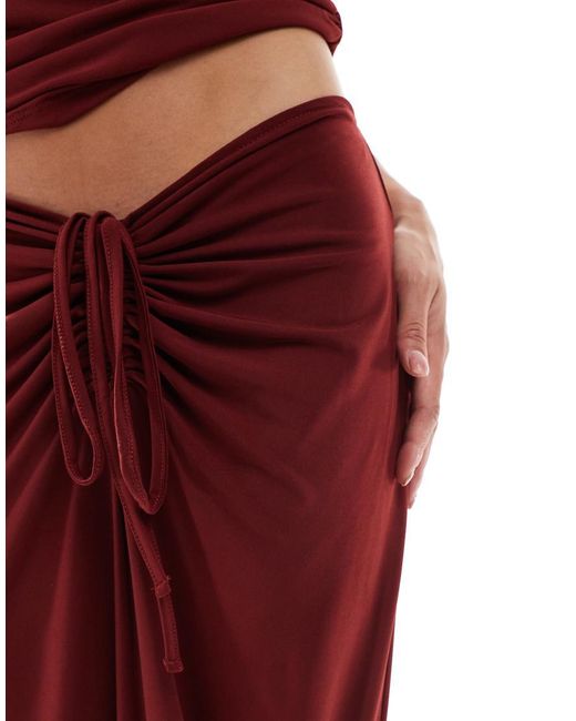 Vero Moda Red Slinky Ruched Front Maxi Skirt Co-ord