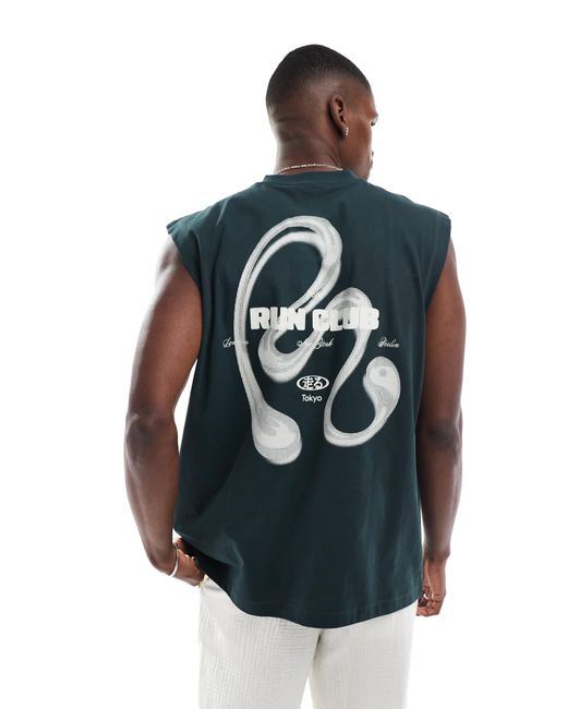 ASOS Blue Oversized Tank With Running Club Graphic for men
