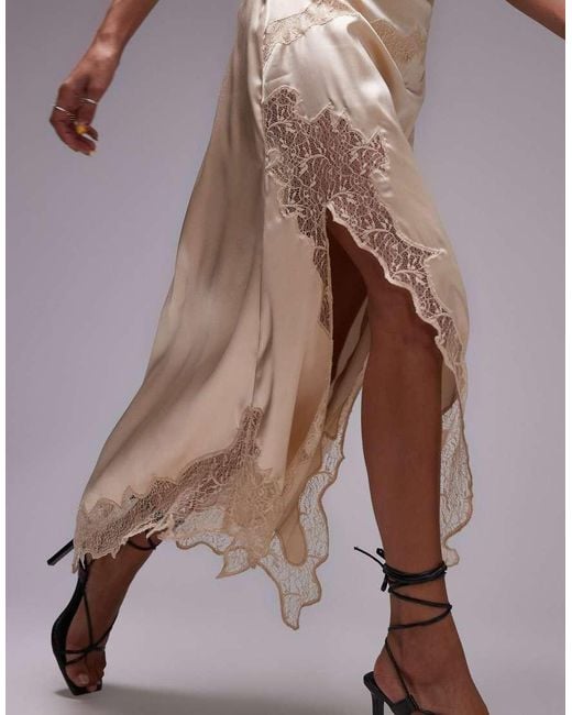 TOPSHOP Brown Satin And Lace Maxi Skirt