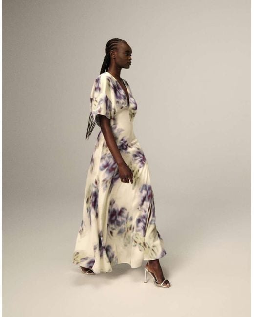 ARRANGE Natural Modern 30's Maxi Satin Dress With Shoulder Pad
