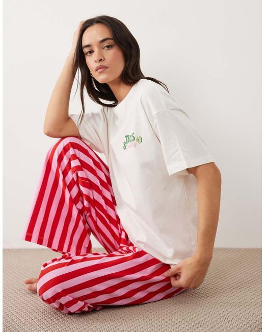 ASOS Red Taco Graphic Short Sleeve Top And Trouser Pyjama Set