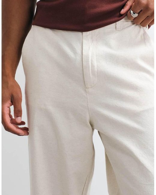 ASOS White Relaxed Tapered Cropped Linen Blend Trousers for men