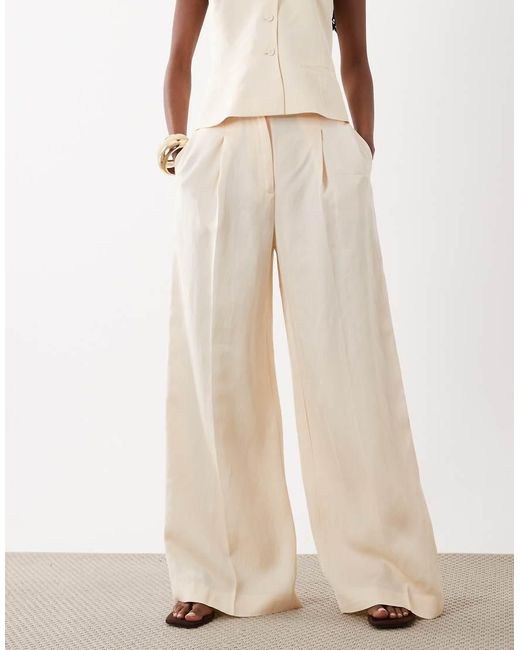 Mango Natural Mariana Linen Mix Tailored Wide Leg Pants