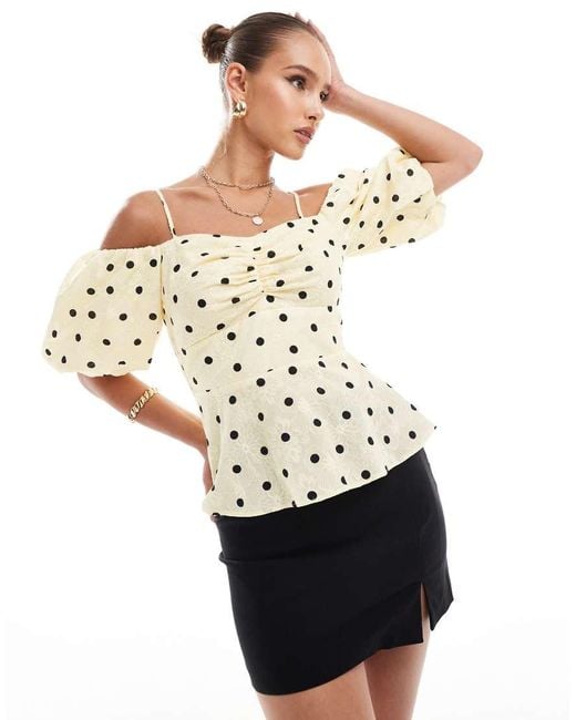 River Island Polka Dot Print Bardot Top in Natural Lyst UK