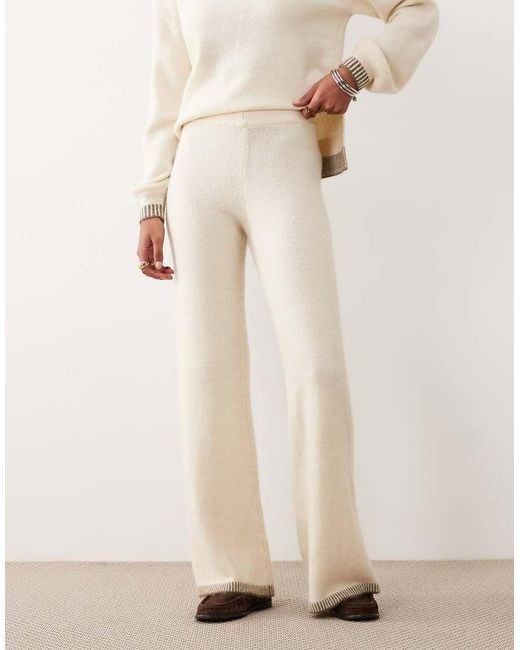 Vila Natural Contrast Trim Knitted Wide Leg Trouser Co-ord