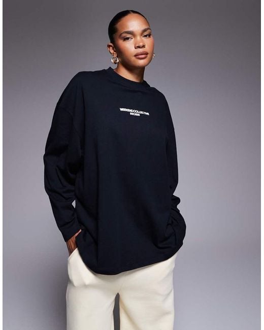 ASOS Blue Weekend Collective Icon Oversized Long Sleeve T-shirt With Bold Font Back Graphic