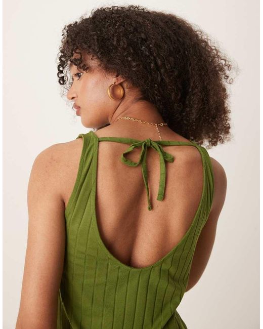 Vestito Midi Senza Maniche A Coste Larghe Kaki Con Scollo A Barchetta di ASOS in Green