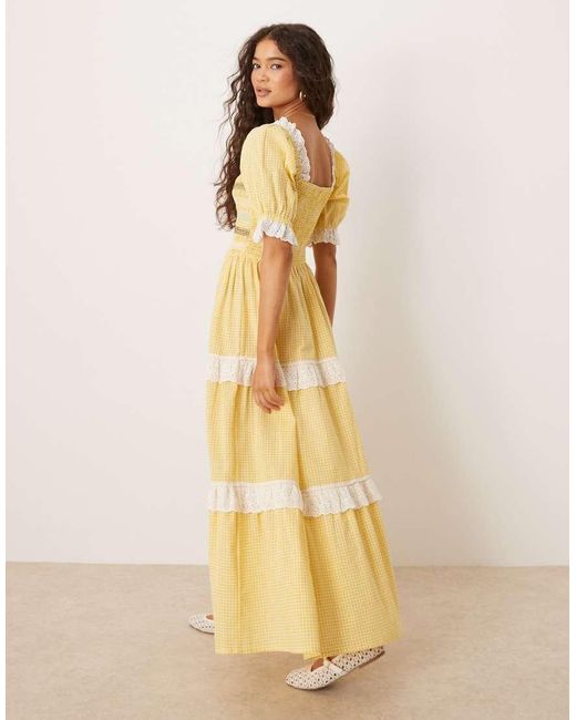Neon Rose Natural Gingham Puff Sleeve Midaxi Dress
