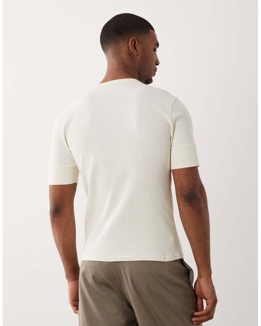 ASOS Natural Muscle Fit T-shirt With Henley Neck And Deep Cuff for men