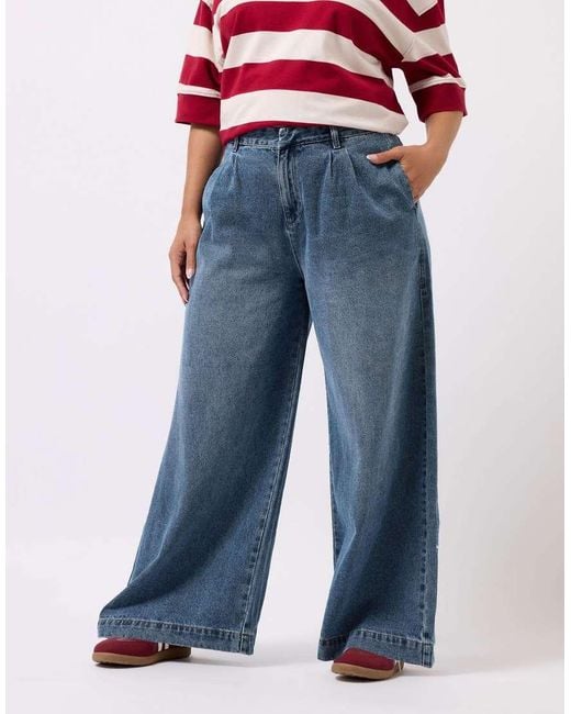 Yours Clothing Blue Washed Wide Leg Jeans