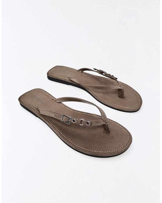 Bershka White Thong Flat Slider Sandals