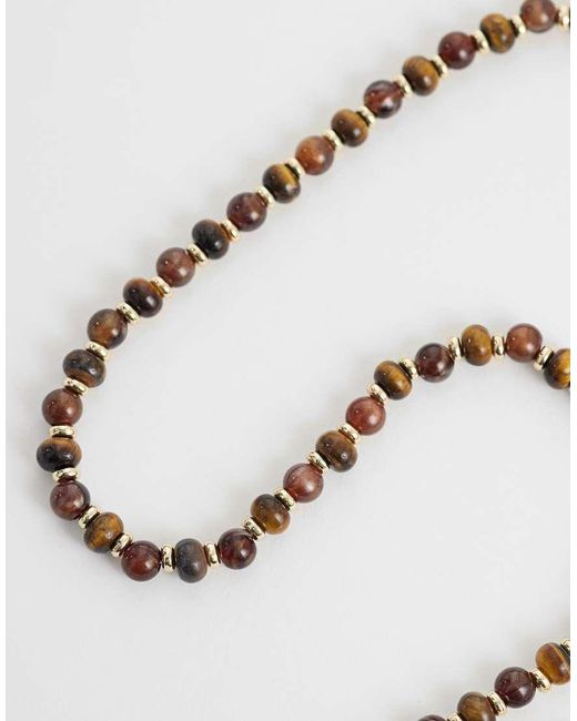 ASOS Brown Semi-precious Tigers Eye Beaded Necklace for men