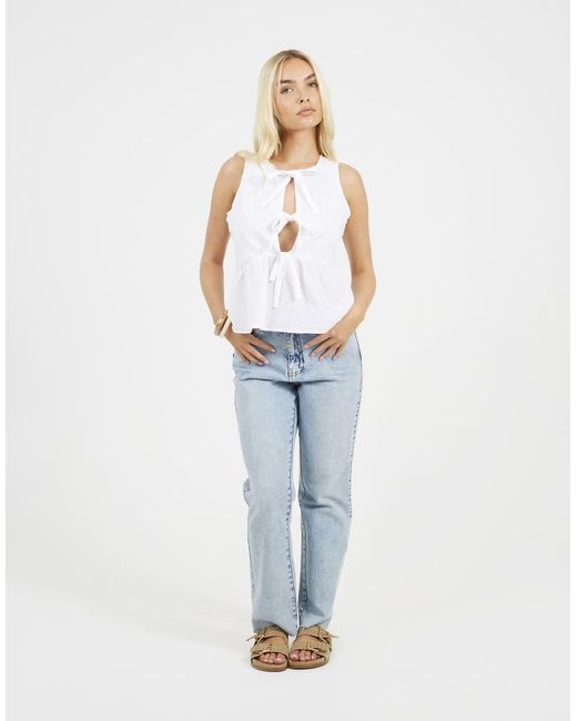 Brave Soul White Shirred Tie Front Vest